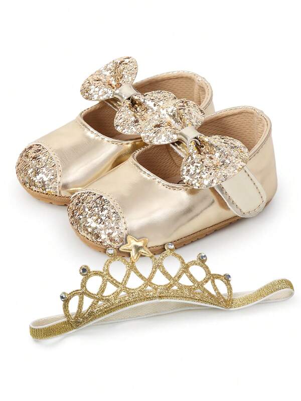 Infant Flats Bowknot Sequin Princess Shoes Infant Shoes Infant Shoes Moccasins Toddler Shoes With Crown Tiara