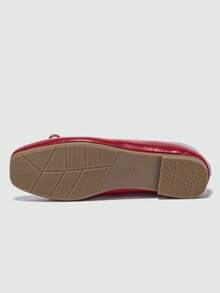 Women's Flat Square Toe Soft Pu Leather Bow Knot Comfortable Shoes With Soft Outsole, For Spring And Autumn - Red - View 6