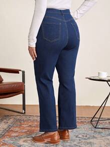 EMERY ROSE Plus Floral Embroidery Flare Leg Jeans - Dark Wash - View 2