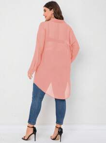 SHEIN LUNE 大碼素色前紐扣高低下擺襯衫