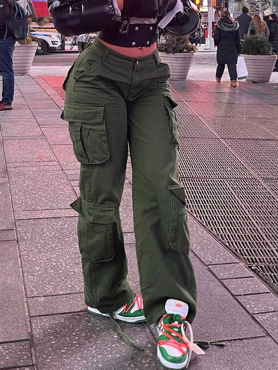 GILIPUR Pantalones cargo con bolsillo lateral con solapa - Verde militar - Ver 1