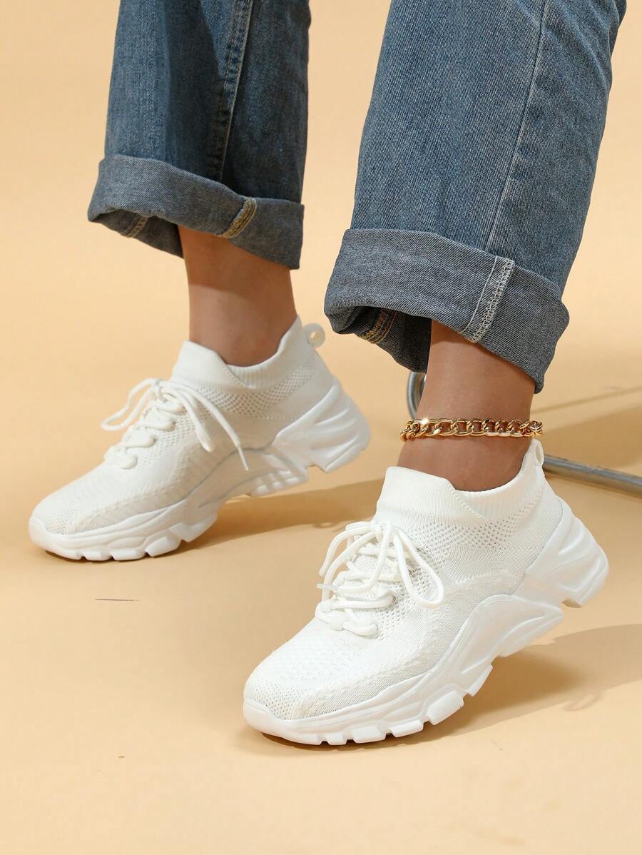 Trắng Mềm mại Nhẹ Thoáng khí Không giới tính Giải trí Vớ thể thao Giày dép - trắng - Xem 1