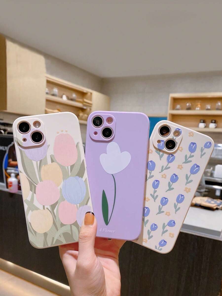 Bộ 3 ốp lưng điện thoại chống rơi họa tiết hoa, tương thích với iPhone 15/15Pro/15Plus/15Promax, phiên bản quốc tế, không phải phiên bản nội địa.