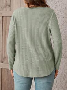 SHEIN LUNE 大碼缺口領弧形下擺T恤 - 薄荷綠 - 查看 2