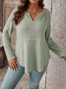 SHEIN LUNE 大碼缺口領弧形下擺T恤 - 薄荷綠 - 查看 4