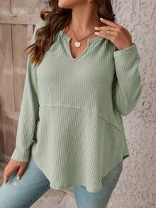 SHEIN LUNE 大碼缺口領弧形下擺T恤 - 薄荷綠 - 查看 5