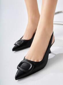 SheIn BIZ 優雅后提帶高跟單鞋適合女士,幾何裝飾酒杯高跟高跟鞋 - 黑色 - 查看 4