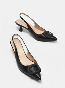 SheIn BIZ 優雅后提帶高跟單鞋適合女士,幾何裝飾酒杯高跟高跟鞋 - 黑色 - 查看 6