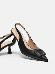 SheIn BIZ 優雅后提帶高跟單鞋適合女士,幾何裝飾酒杯高跟高跟鞋 - 黑色 - 查看 7