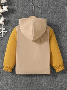SHEIN Young Boy Colourblock Half Zip Kangaroo Pocket Hooded Jacket - Multicolor - View 2