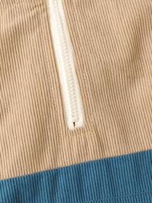 SHEIN Young Boy Colourblock Half Zip Kangaroo Pocket Hooded Jacket - Multicolor - View 5