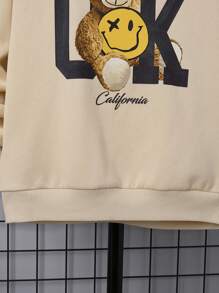 SHEIN 男大童熊和字母圖案落肩袖套頭衫 - 杏色 - 查看 5