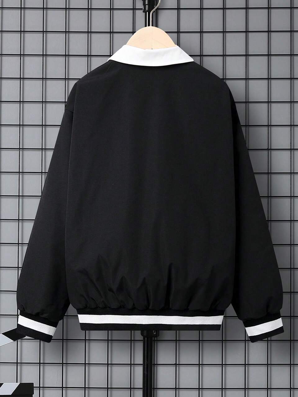 Tween Boy Letter Graphic Contrast Collar Drop Shoulder Jacket Without Tee