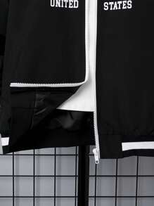 SHEIN Tween Boy Letter Graphic Contrast Collar Drop Shoulder Jacket Without Tee - Black - View 3