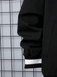 SHEIN Tween Boy Letter Graphic Contrast Collar Drop Shoulder Jacket Without Tee - Black - View 6