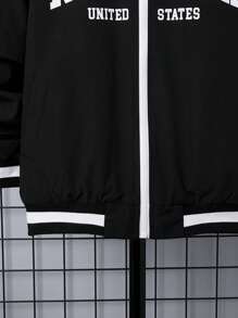 SHEIN Tween Boy Letter Graphic Contrast Collar Drop Shoulder Jacket Without Tee - Black - View 7