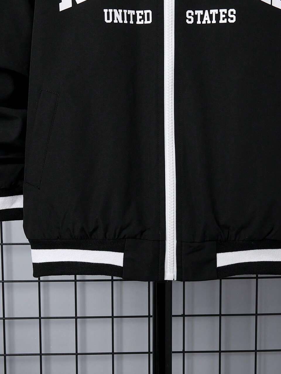 Tween Boy Letter Graphic Contrast Collar Drop Shoulder Jacket Without Tee