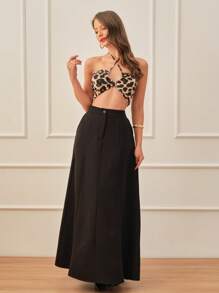 SHE(IN) BRASIL 素色拉鏈門襟半身裙 - 黑色 - 查看 3