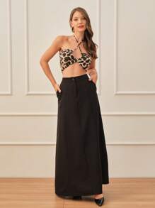 SHE(IN) BRASIL 素色拉鏈門襟半身裙 - 黑色 - 查看 4