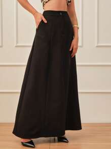 SHE(IN) BRASIL 素色拉鏈門襟半身裙 - 黑色 - 查看 5