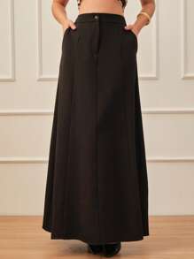 SHE(IN) BRASIL 素色拉鏈門襟半身裙 - 黑色 - 查看 1