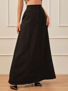 SHE(IN) BRASIL 素色拉鏈門襟半身裙 - 黑色 - 查看 6