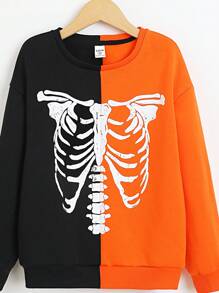 SHEIN 男大童雙色骷髅圖案落肩袖運動衫 - 彩色 - 查看 4