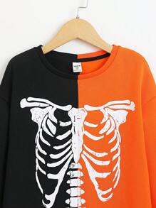 SHEIN 男大童雙色骷髅圖案落肩袖運動衫 - 彩色 - 查看 5