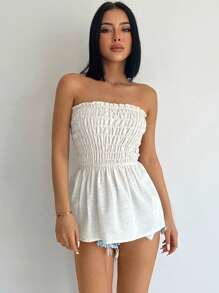 EURMUSE Solid Frill Trim Tube Top - Apricot - View 1