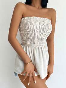 EURMUSE Solid Frill Trim Tube Top - Apricot - View 4