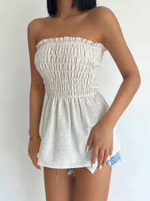 EURMUSE Solid Frill Trim Tube Top - Apricot - View 5