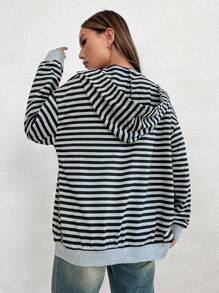 SHEIN Unity In sọc Dây kéo Thả vai Hoodie - Nhiều màu - Xem 2