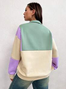 Flirla Sudadera con bloque de color y estampa de letra, Top de manga larga - Multicolor - Ver 2