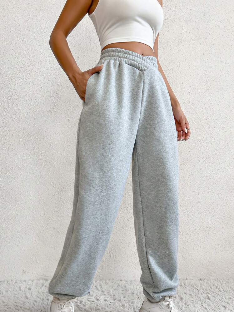 Flirla Pantalones deportivos unicolor con bolsillo oblicuo - Gris - Añade 6