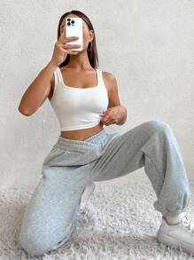 Flirla Solid Slant Pocket Joggers - Grey - View 3