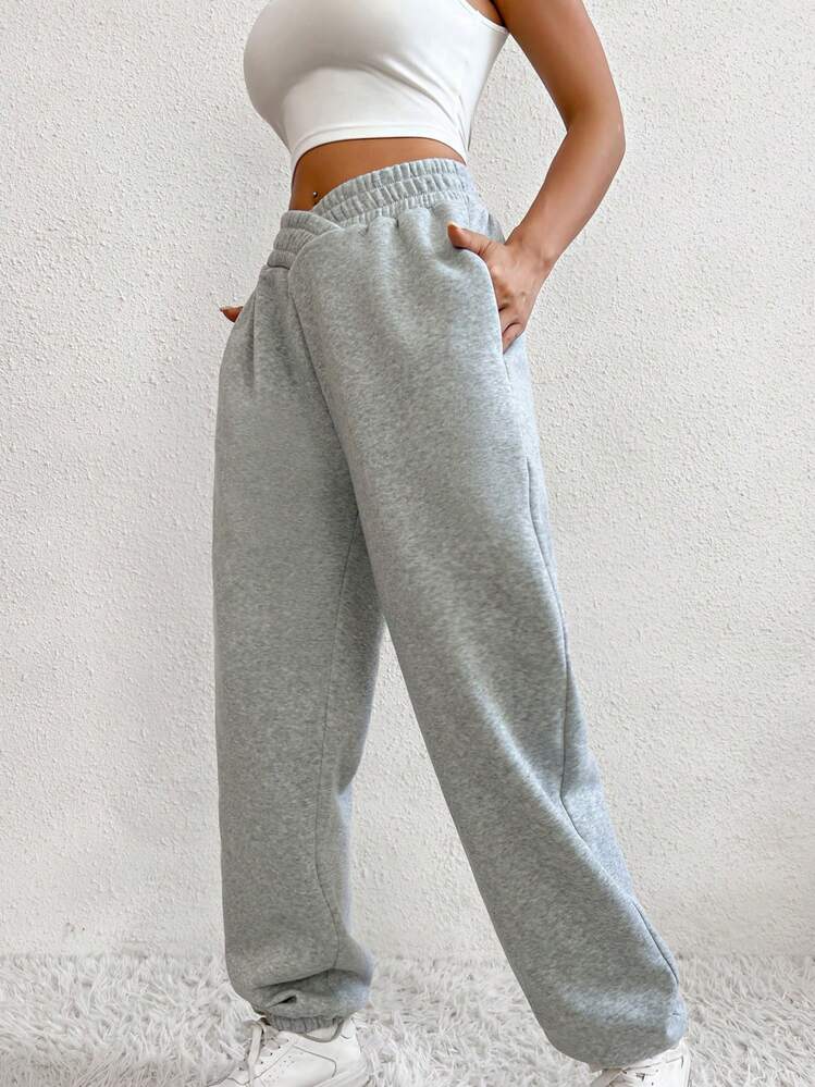 Flirla Pantalones deportivos unicolor con bolsillo oblicuo - Gris - Añade 5