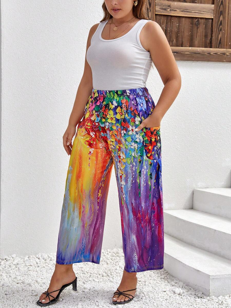 EMERY ROSE 大碼印花闊腿褲 - 彩色 - 查看 1