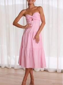 Rochie tub cu tiv cu volan în față - Baby Pink - Vizualizare 1
