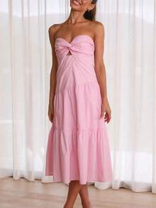 Rochie tub cu tiv cu volan în față - Baby Pink - Vizualizare 3