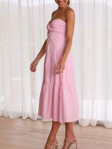 Rochie tub cu tiv cu volan în față - Baby Pink - Vizualizare 4
