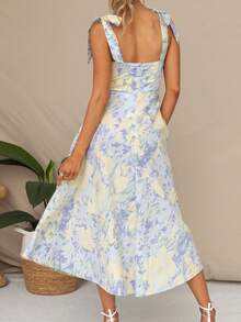 Floral Print Tie Shoulder Cami Dress - Baby Blue - View 2
