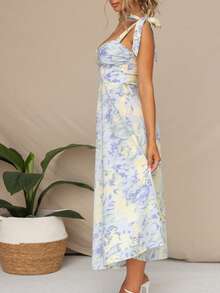 Floral Print Tie Shoulder Cami Dress - Baby Blue - View 4