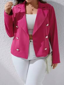 SHEIN LUNE Plus Lapel Neck Double Breasted Blazer - Hot Pink - View 3