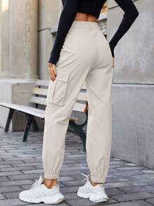 RueChic Flap Pocket Side Cargo Trousers - Apricot - View 2