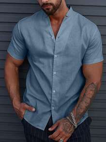 Manfinity Homme Men Solid Button Up Shirt Without Tee - Cadet Blue - View 1