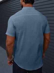 Manfinity Homme Men Solid Button Up Shirt Without Tee - Cadet Blue - View 2