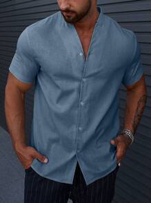 Manfinity Homme Men Solid Button Up Shirt Without Tee - Cadet Blue - View 4