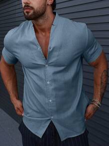 Manfinity Homme Men Solid Button Up Shirt Without Tee - Cadet Blue - View 6