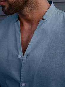 Manfinity Homme Men Solid Button Up Shirt Without Tee - Cadet Blue - View 8