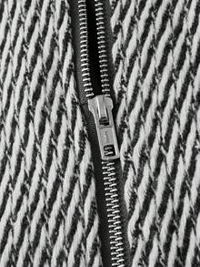 GENTILAND Men Striped Zip Up Tweed Overcoat - Black and White - View 3